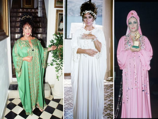 Elizabeth Taylor là bà hoàng đầm caftan của Hollywood. Nữ minh tinh quá cố có một bộ sưu tập caftan khổng lồ. Từ mẫu mặc nhà cho đến đầm dạ tiệc, bà đều có đủ